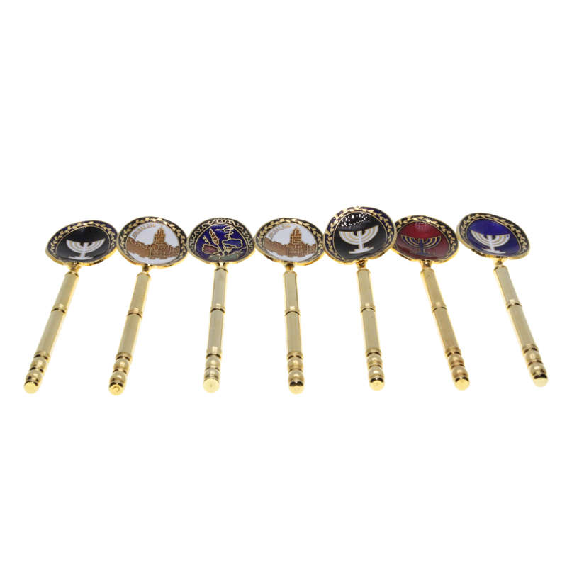 Judaica -Stainless Steel and Enamel Teasoons Israel/Jerusalem x 6 - ML3007