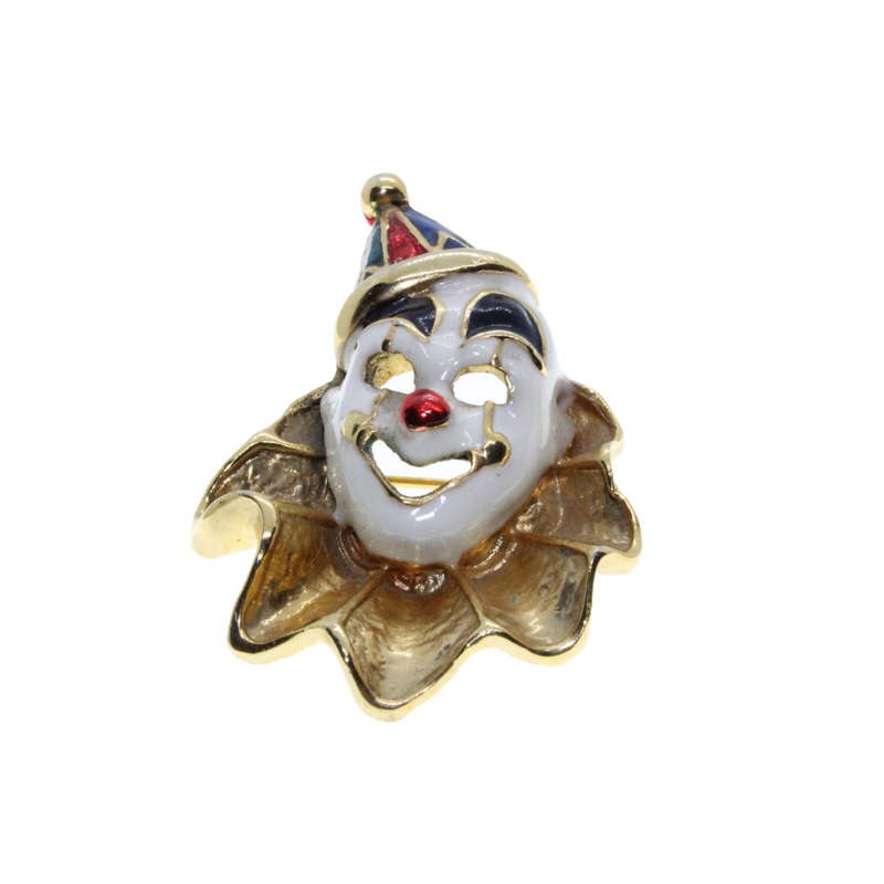 Brooch - 2 x Gold Tone Vintage Clown Brooch. Hat has Colourful Diamantes. Colourful Enamel - ML3008
