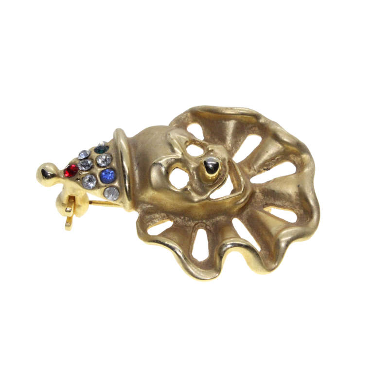 Brooch - 2 x Gold Tone Vintage Clown Brooch. Hat has Colourful Diamantes. Colourful Enamel - ML3008