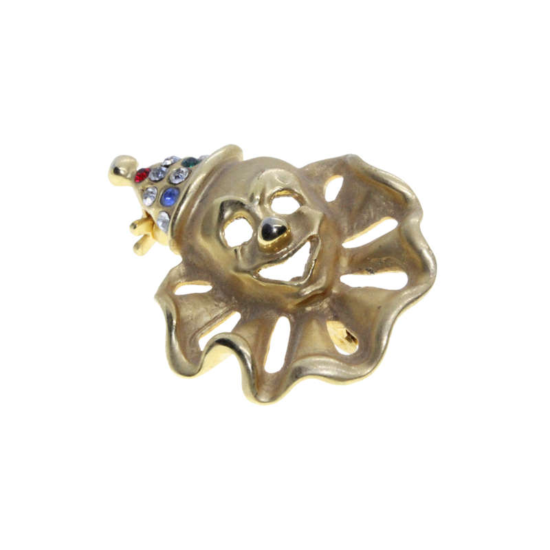 Brooch - 2 x Gold Tone Vintage Clown Brooch. Hat has Colourful Diamantes. Colourful Enamel - ML3008