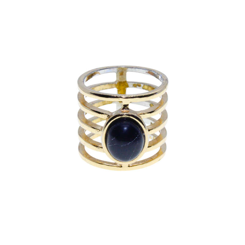Ring - Gold Tone 5 Strand Ring. Black Stone Centre. Fashion Statement - ML3014