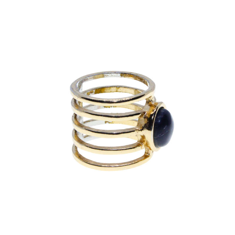 Ring - Gold Tone 5 Strand Ring. Black Stone Centre. Fashion Statement - ML3014
