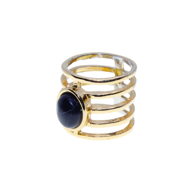 Ring - Gold Tone 5 Strand Ring. Black Stone Centre. Fashion Statement - ML3014