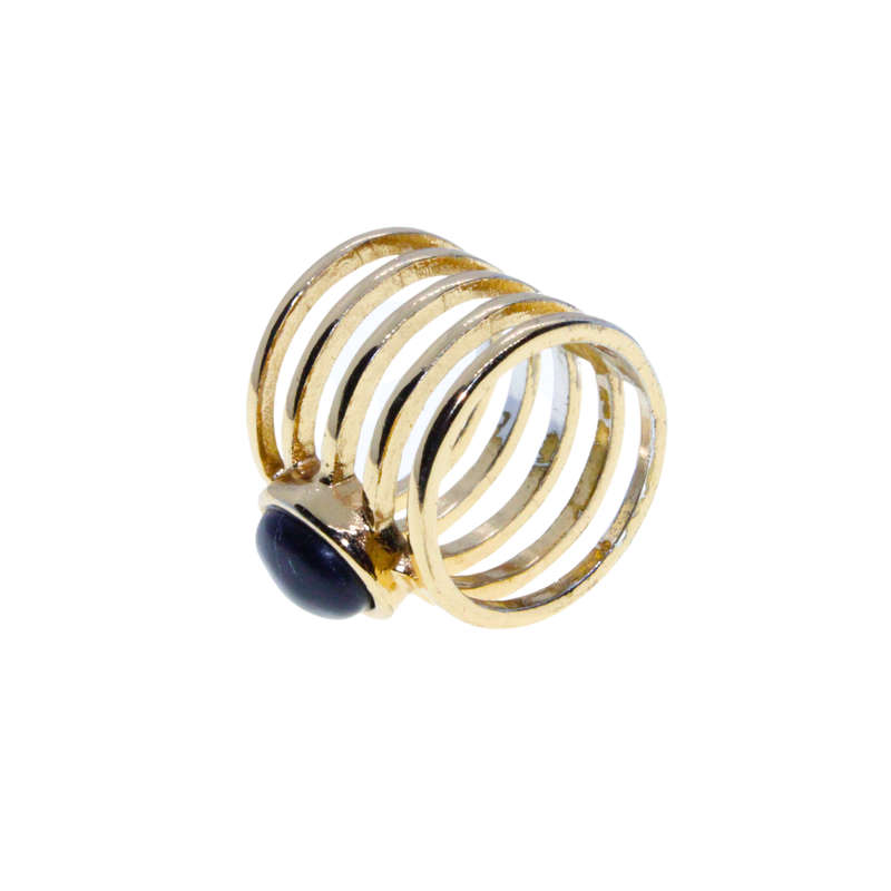 Ring - Gold Tone 5 Strand Ring. Black Stone Centre. Fashion Statement - ML3014