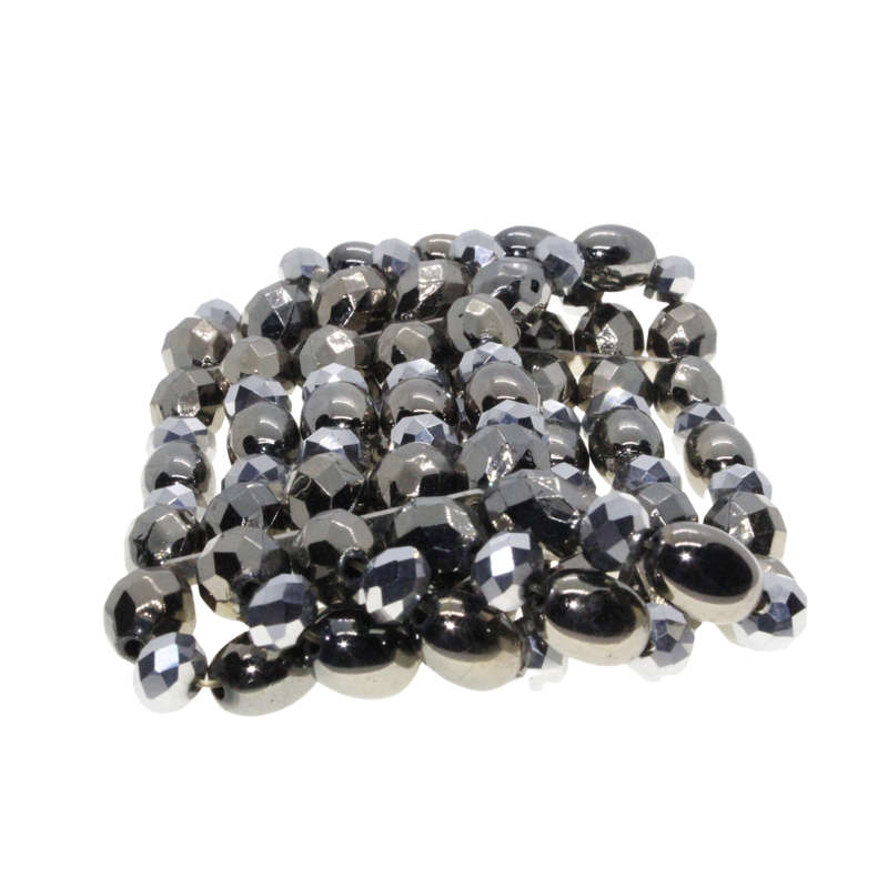 Bracelet - Gun Metal Tone 5 Strand Beaded Stretchy Bracelet. Shiny & Bedazzled Fashion - ML3017