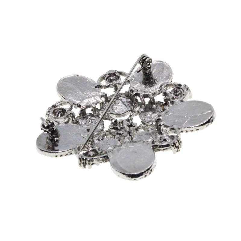 Brooch - Silver Tone Floral Design. Multiple Shades of Blue Diamantes & Glass Beads - ML3018