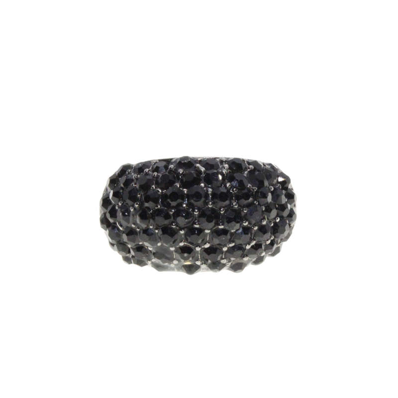 Ring - Gun Metal Tone Chunky Wide Band. Covered in Black Rhinestones - ML3019