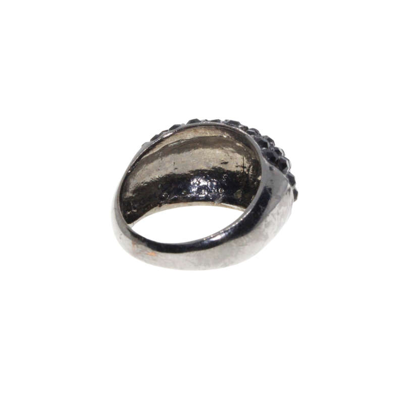 Ring - Gun Metal Tone Chunky Wide Band. Covered in Black Rhinestones - ML3019