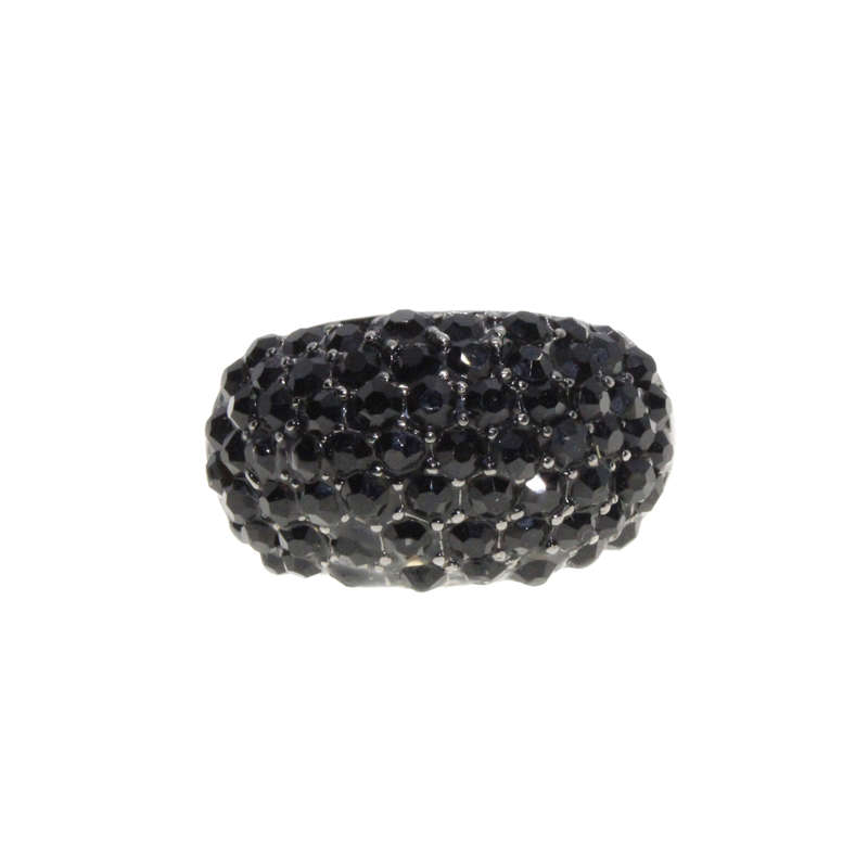 Ring - Gun Metal Tone Chunky Wide Band. Covered in Black Rhinestones - ML3019