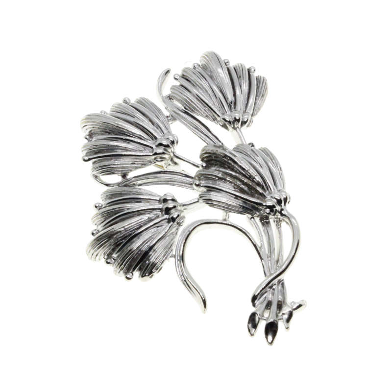 Brooch - Silver Tone Shiny Whinsical Floral Bouquet - ML3022