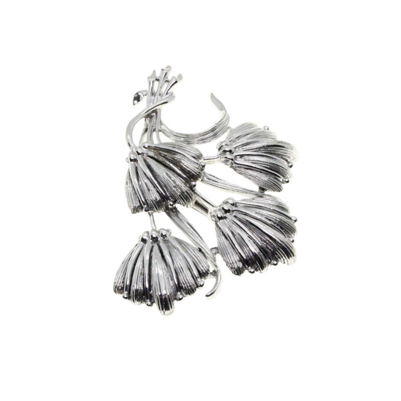 Brooch - Silver Tone Shiny Whinsical Floral Bouquet - ML3022