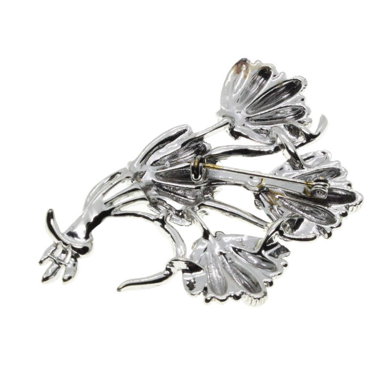 Brooch - Silver Tone Shiny Whinsical Floral Bouquet - ML3022
