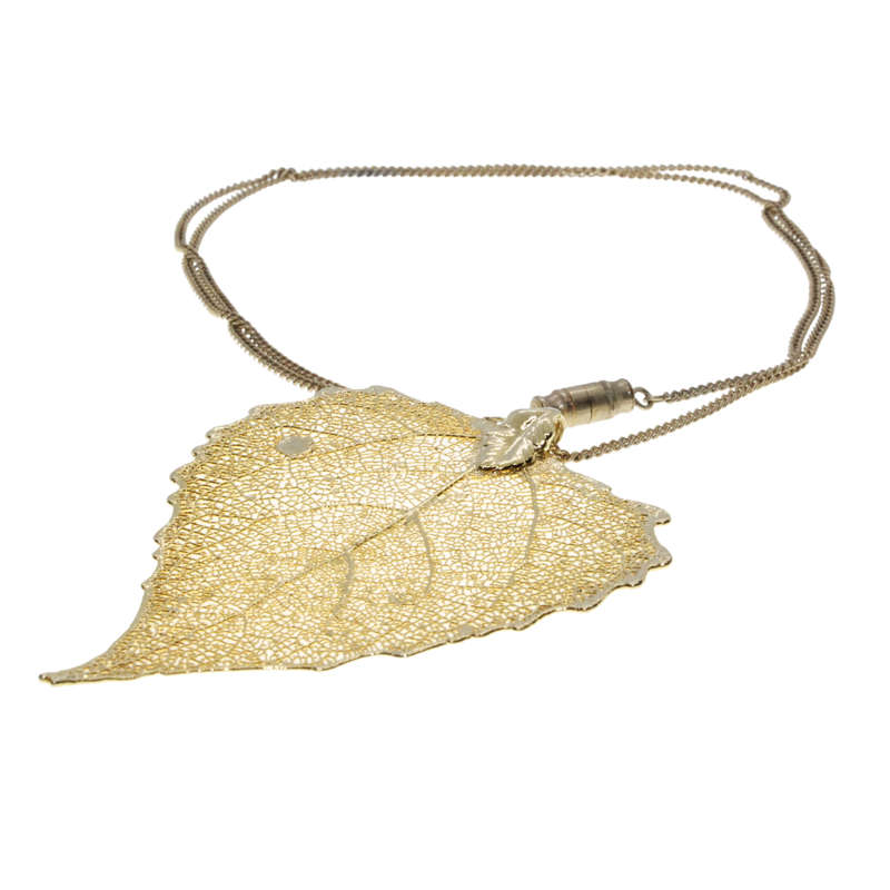 Necklace - Gold Dipped Aspen Leaf with Gold Tone Chain in Orginal Box - ML3023