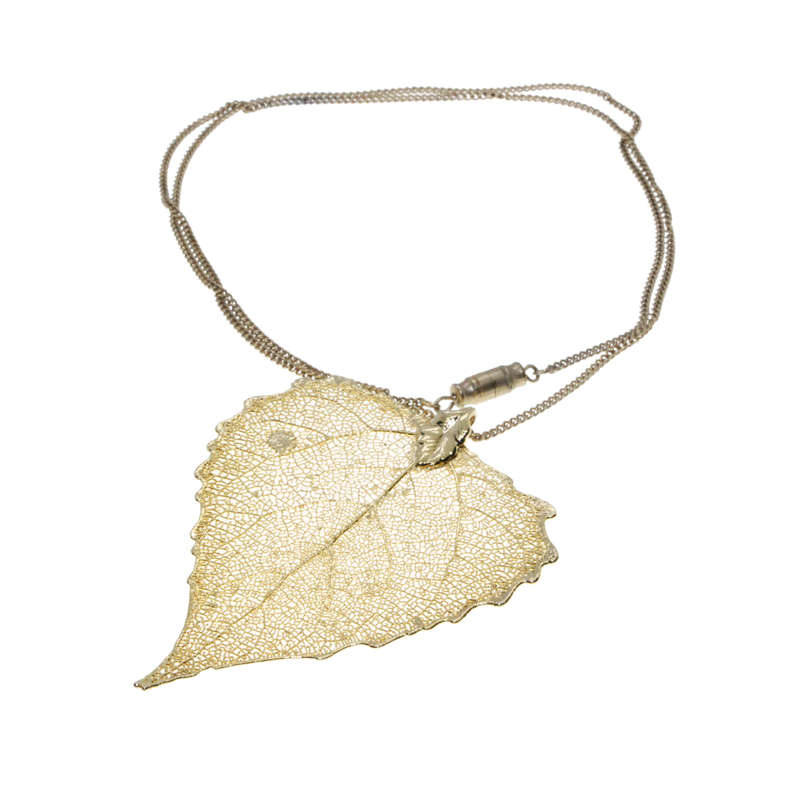 Necklace - Gold Dipped Aspen Leaf with Gold Tone Chain in Orginal Box - ML3023
