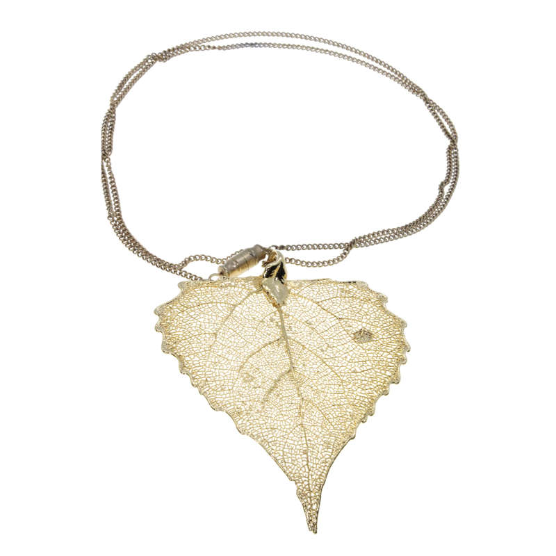 Necklace - Gold Dipped Aspen Leaf with Gold Tone Chain in Orginal Box - ML3023