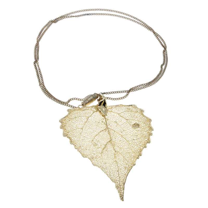 Necklace - Gold Dipped Aspen Leaf with Gold Tone Chain in Orginal Box - ML3023