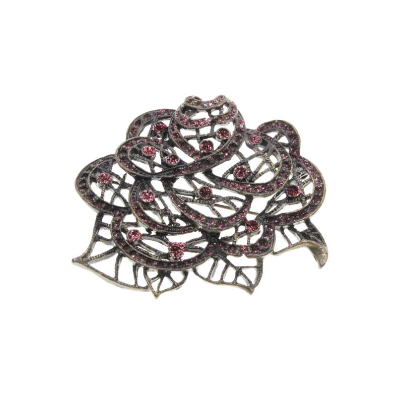 Brooch - Vintage Floral Brooch with Pink Rhinestones and Pink Glitter - ML3030