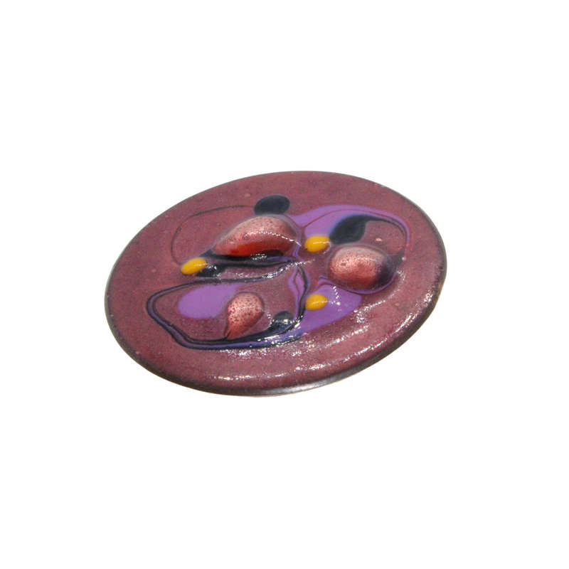 Brooch - Glazed Pottery Brooch. Raised coloured stones. Leather Back - ML3031