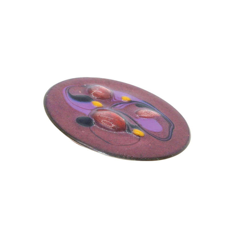 Brooch - Glazed Pottery Brooch. Raised coloured stones. Leather Back - ML3031