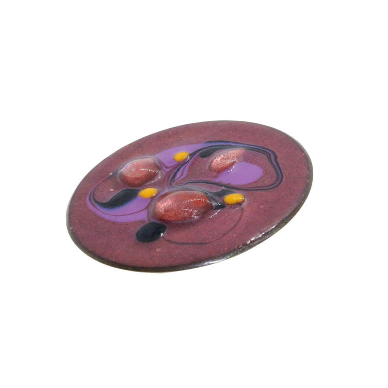 Brooch - Glazed Pottery Brooch. Raised coloured stones. Leather Back - ML3031