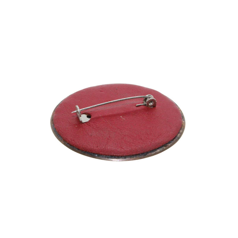 Brooch - Glazed Pottery Brooch. Raised coloured stones. Leather Back - ML3031