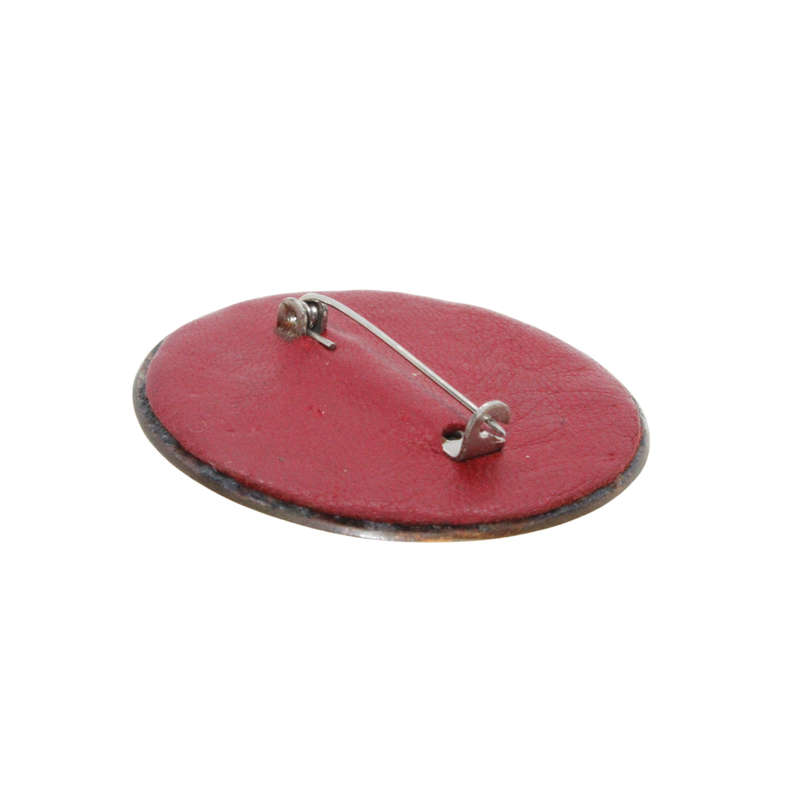 Brooch - Glazed Pottery Brooch. Raised coloured stones. Leather Back - ML3031