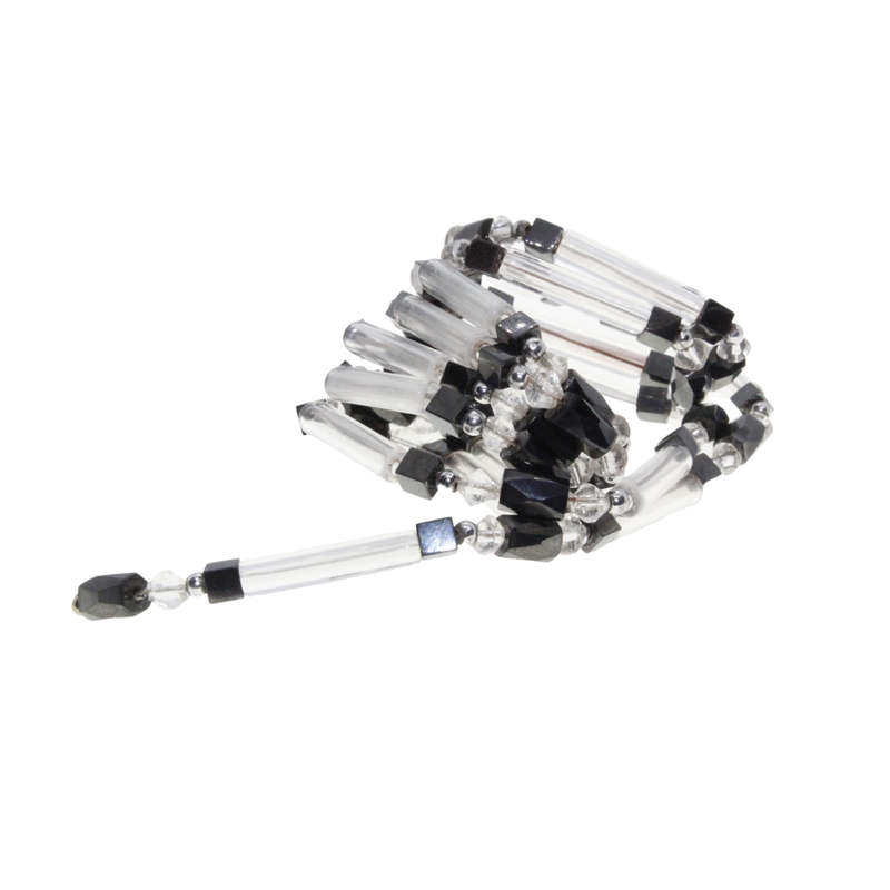 Necklace - See Through Tubes and Balls.Grey Magnetic Beads Square and Oblong - ML3033
