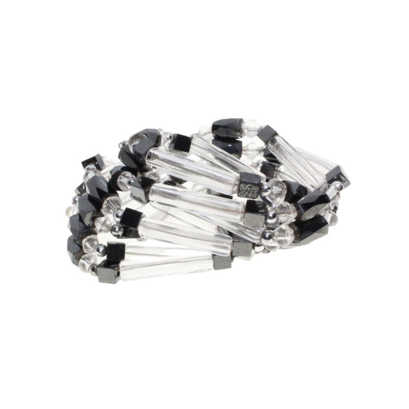 Necklace - See Through Tubes and Balls.Grey Magnetic Beads Square and Oblong - ML3033