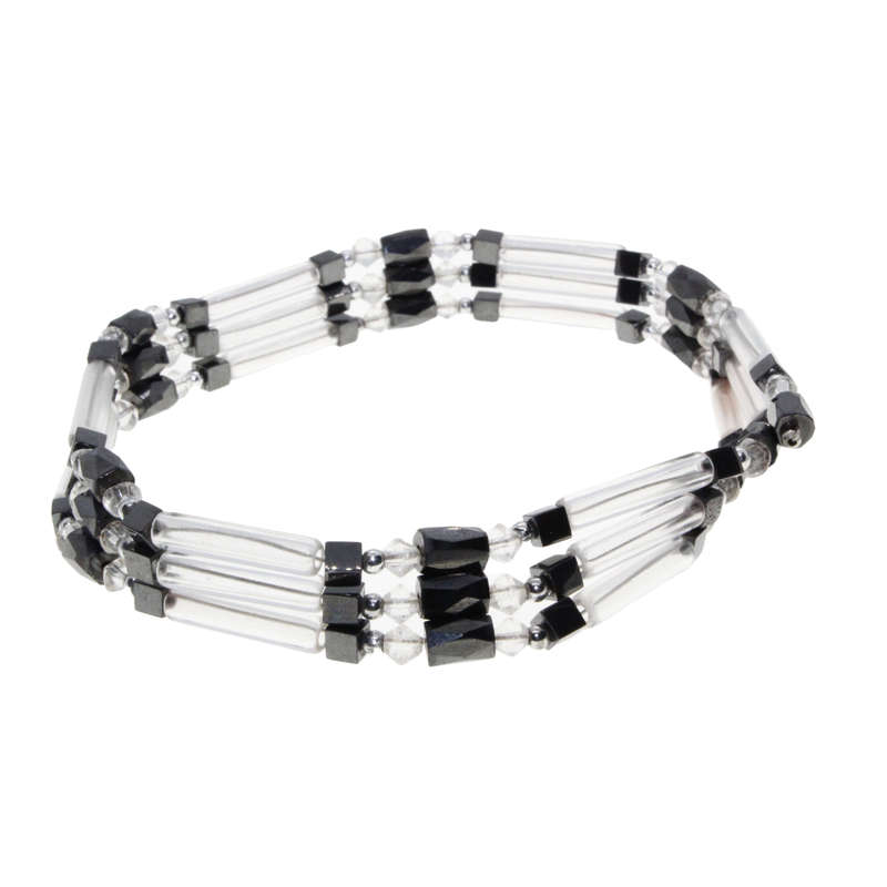 Necklace - See Through Tubes and Balls.Grey Magnetic Beads Square and Oblong - ML3033
