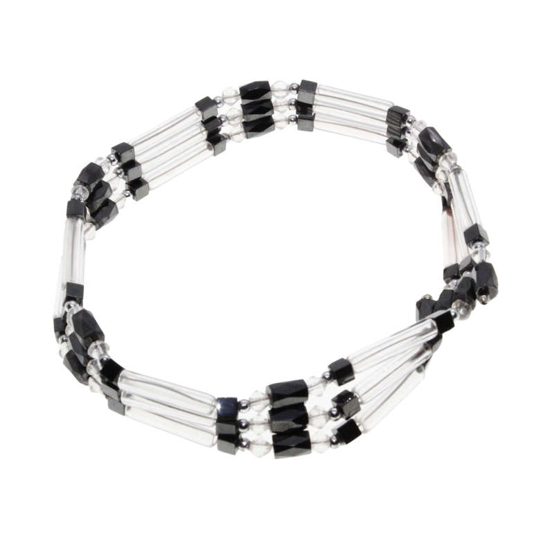 Necklace - See Through Tubes and Balls.Grey Magnetic Beads Square and Oblong - ML3033