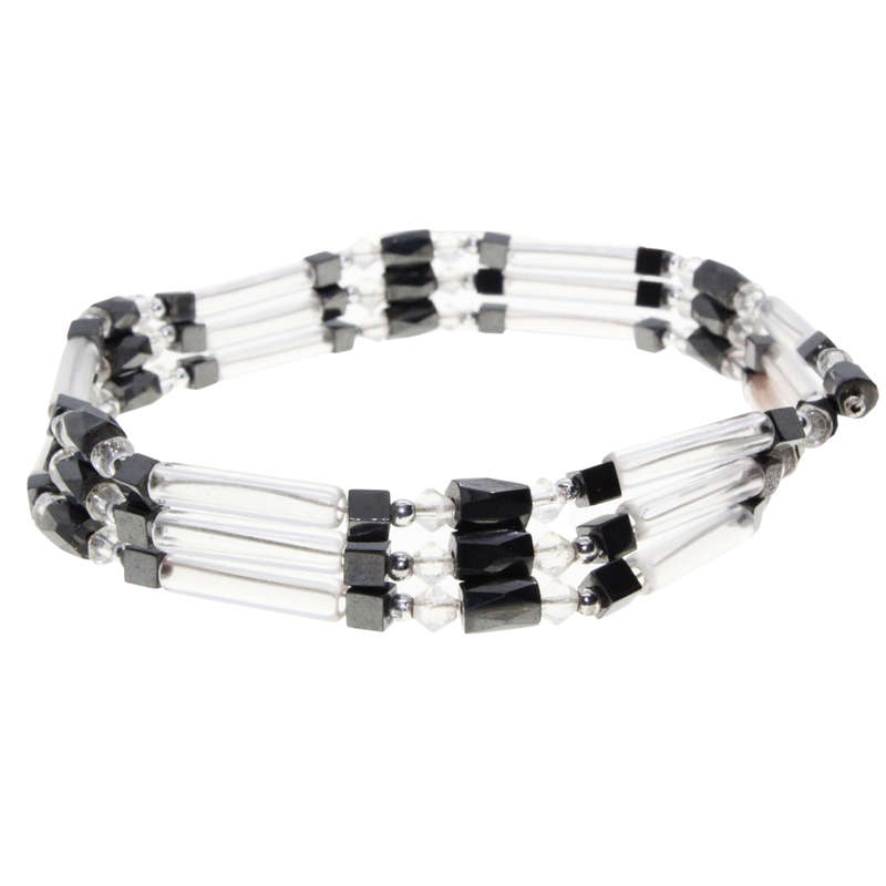 Necklace - See Through Tubes and Balls.Grey Magnetic Beads Square and Oblong - ML3033