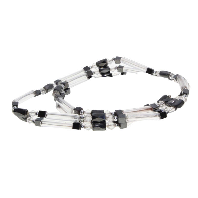 Necklace - See Through Tubes and Balls.Grey Magnetic Beads Square and Oblong - ML3033