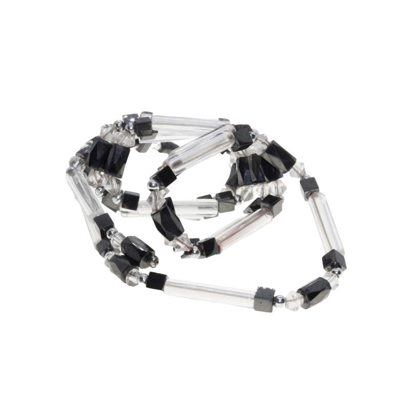 Necklace - See Through Tubes and Balls.Grey Magnetic Beads Square and Oblong - ML3033