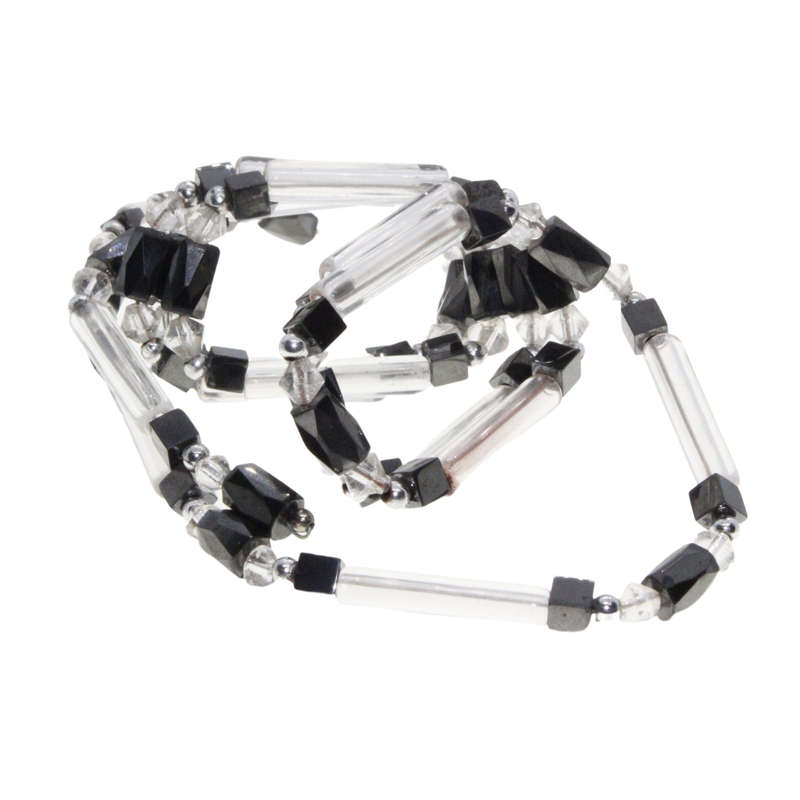 Necklace - See Through Tubes and Balls.Grey Magnetic Beads Square and Oblong - ML3033