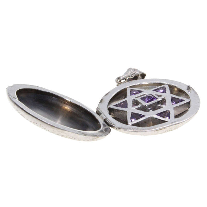 Pendant - 925 Silver Locket. Vintage Magen David Inside. Amethyst Stones - ML3047