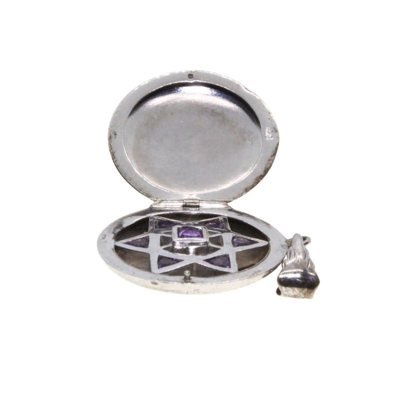 Pendant - 925 Silver Locket. Vintage Magen David Inside. Amethyst Stones - ML3047