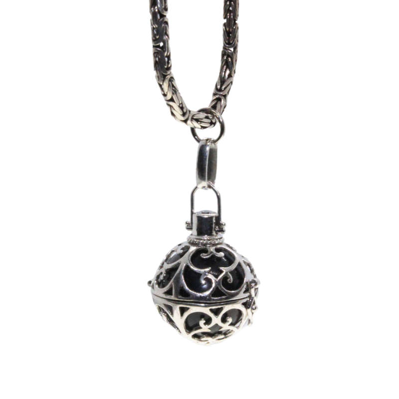 Necklace - 925 Silver Engelsrufer with Black Ball. Cubic Zirconia Crown Lobster Clasp - ML3051