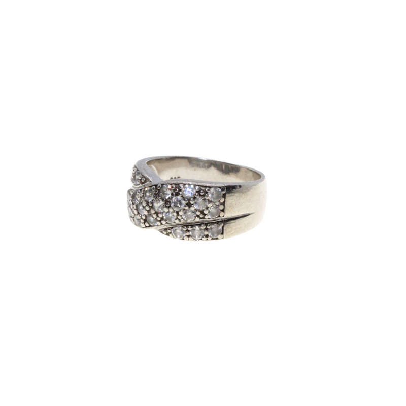 Ring - 925 Silver Criss Cross Band. Diamantes and Marcasite. - ML3063