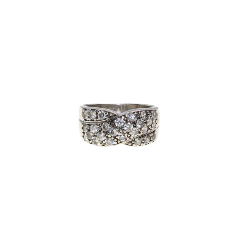 Ring - 925 Silver Criss Cross Band. Diamantes and Marcasite. - ML3063