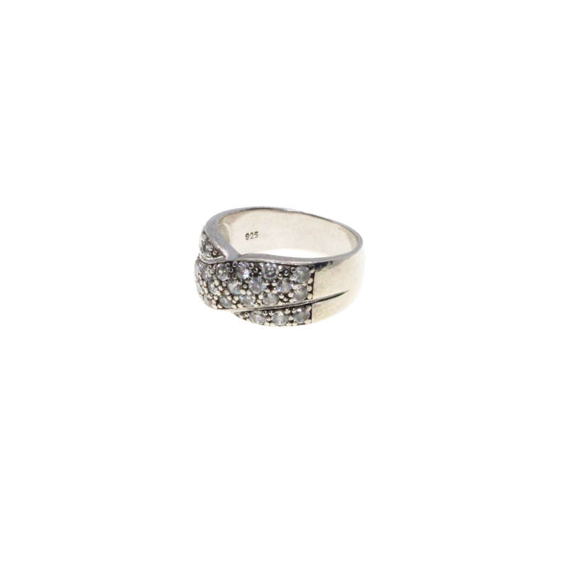 Ring - 925 Silver Criss Cross Band. Diamantes and Marcasite. - ML3063