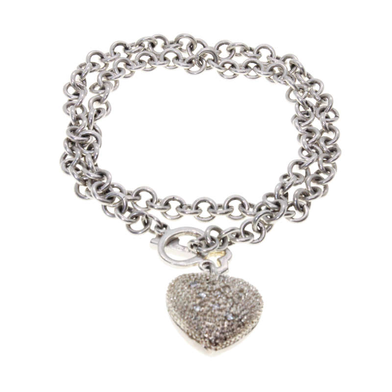 Necklace - 925 Chain. Heart Pendant. One side Glitter other side Heart cut outs. Key Clasp - ML3074