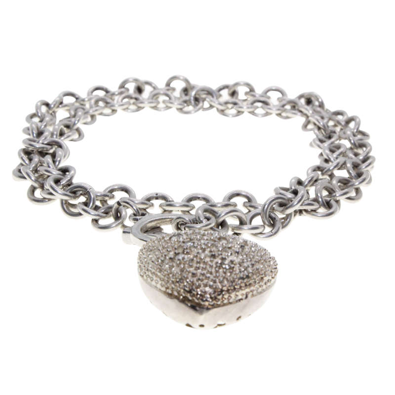 Necklace - 925 Chain. Heart Pendant. One side Glitter other side Heart cut outs. Key Clasp - ML3074