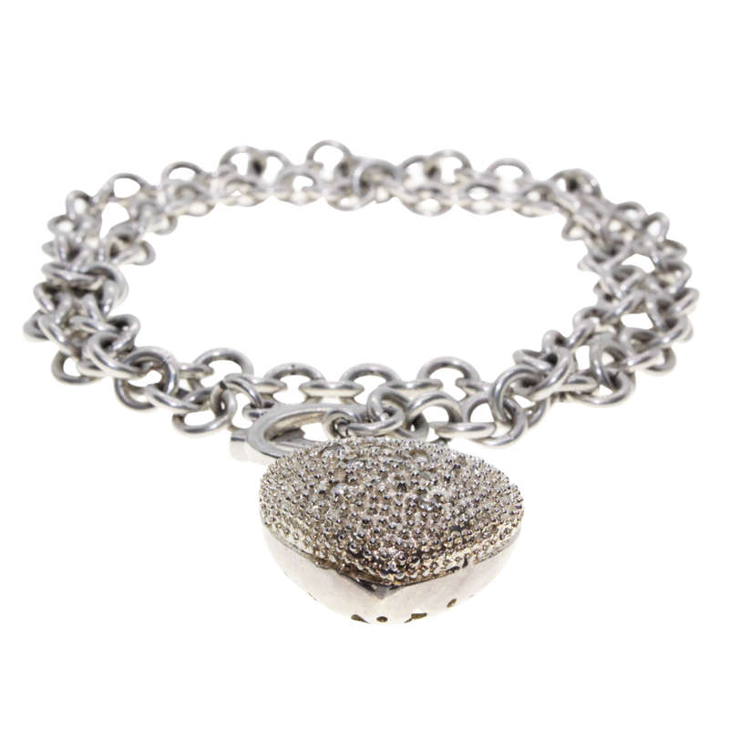 Necklace - 925 Chain. Heart Pendant. One side Glitter other side Heart cut outs. Key Clasp - ML3074
