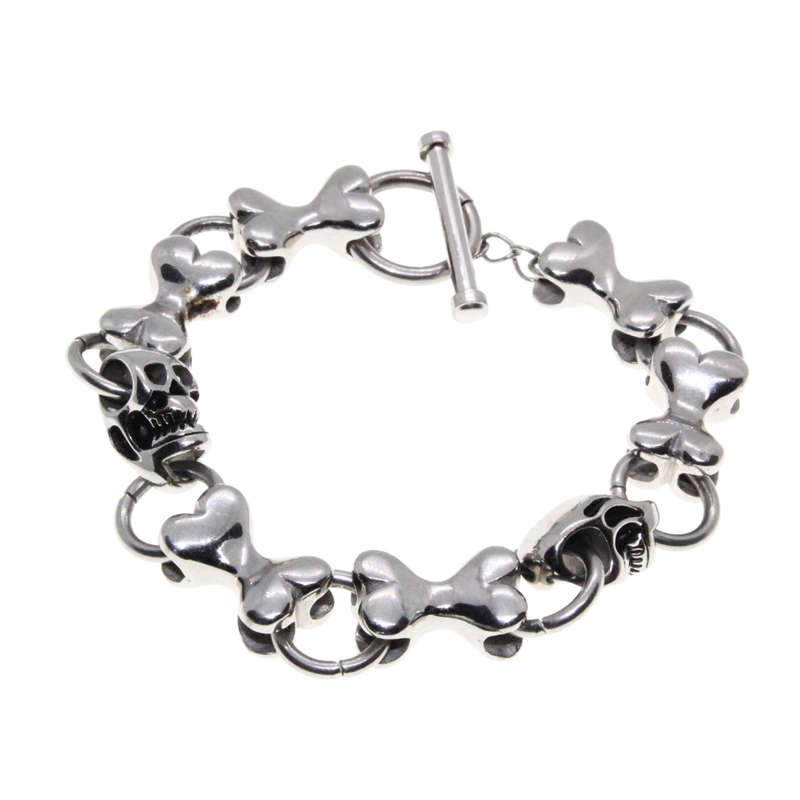 Bracelet - Tsar 925 Silver Biker Bracelet (ladies) 2 Skulls. 6 Bones inbetween. T Bone Clasp - ML...