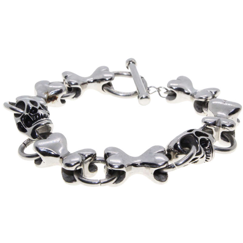Bracelet - Tsar 925 Silver Biker Bracelet (ladies) 2 Skulls. 6 Bones inbetween. T Bone Clasp - ML...