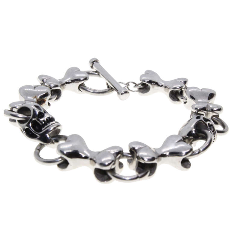 Bracelet - Tsar 925 Silver Biker Bracelet (ladies) 2 Skulls. 6 Bones inbetween. T Bone Clasp - ML...