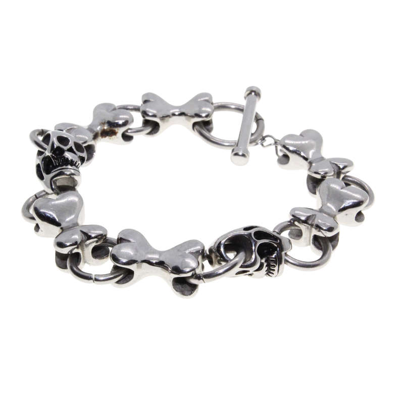 Bracelet - Tsar 925 Silver Biker Bracelet (ladies) 2 Skulls. 6 Bones inbetween. T Bone Clasp - ML...