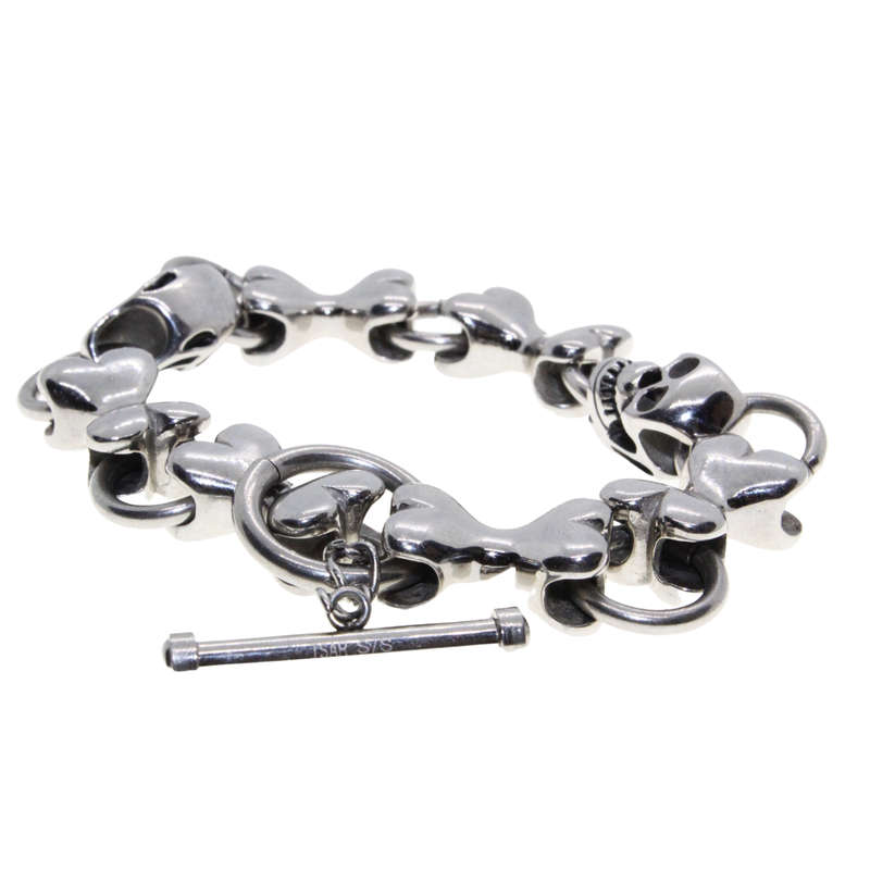 Bracelet - Tsar 925 Silver Biker Bracelet (ladies) 2 Skulls. 6 Bones inbetween. T Bone Clasp - ML...