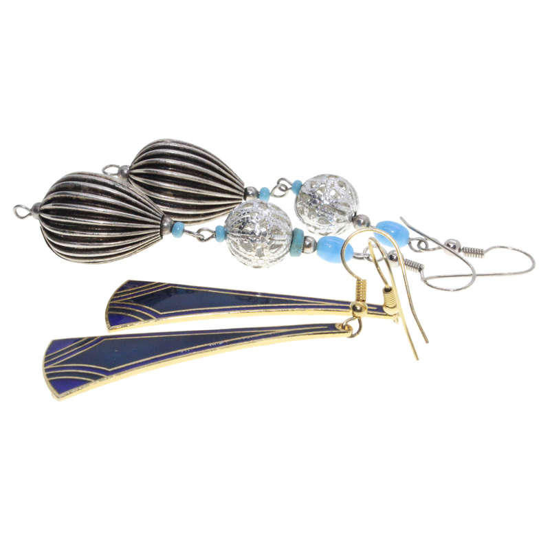 Earrings - Gold Tone Dangly Blue/Gold. Silver Tone Dangly Turquoise/Silver.  Pierced Ears - ML3087