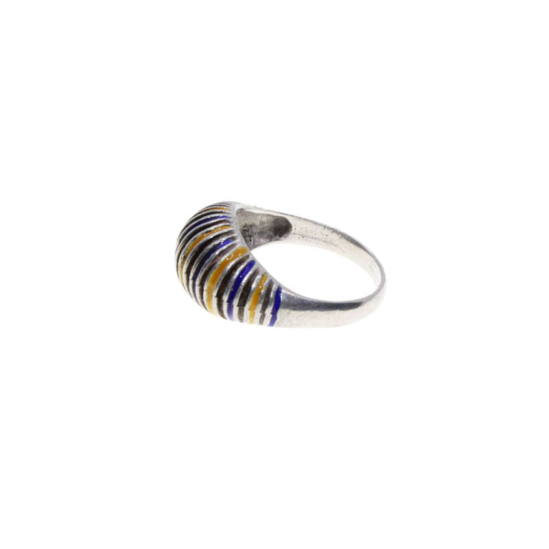 Ring - Vintage 925 Silver Band. Raised Top Blue and Orange Grooves - ML3089